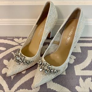 Ivanka Trump Ivory Lace Jeweled Camara Pumps